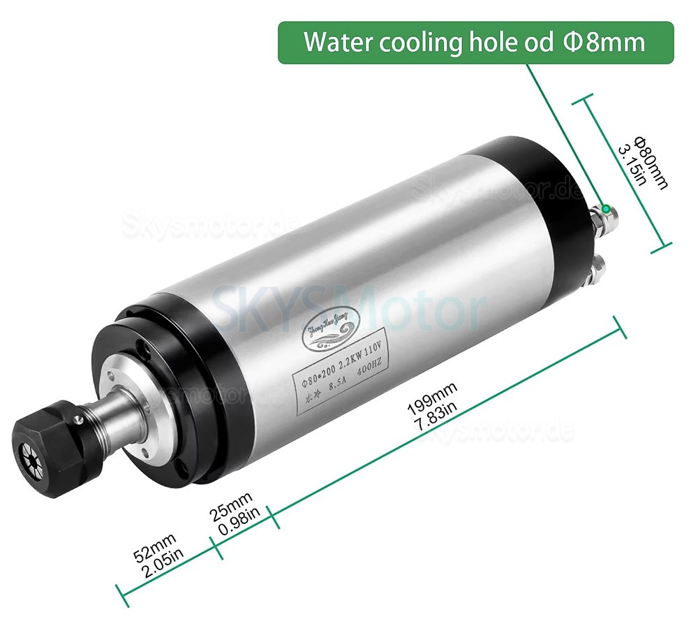 2,2kW 110V/220V/380V wassergek&uuml;hlter Spindelmotor Bausatz OSP001699 mit Frequenzumrichter + Wasserpumpe + 13 ER20-Spannzangen + Halterung